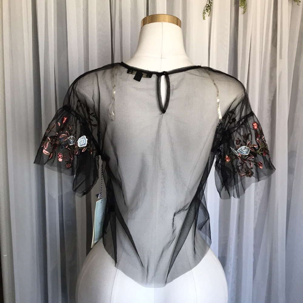 Embroidered Black Sheer Top - Picture 5 of 5